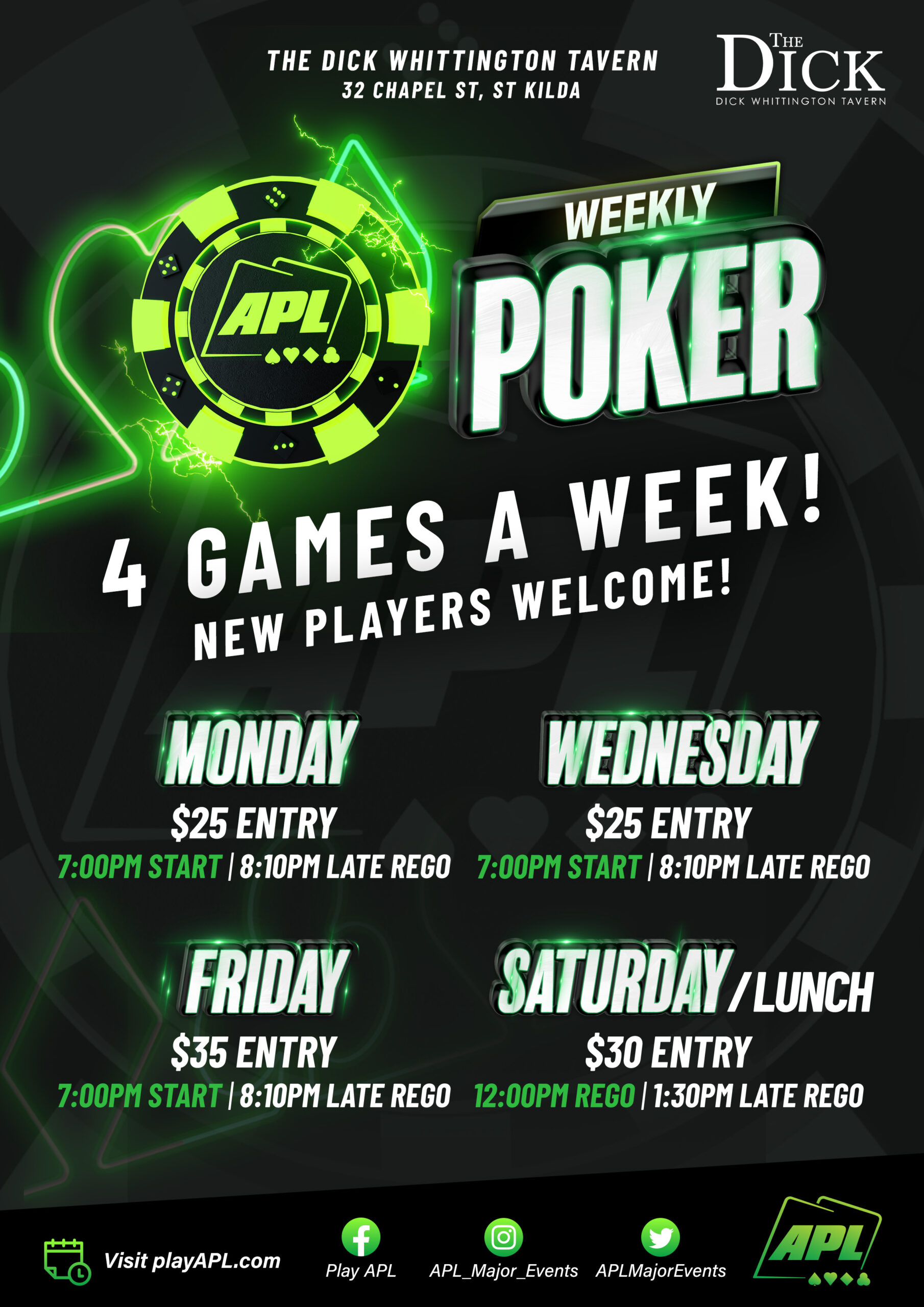 Poker nights at The Dick in St Kilda on Monday, Wednesday and Saturdays